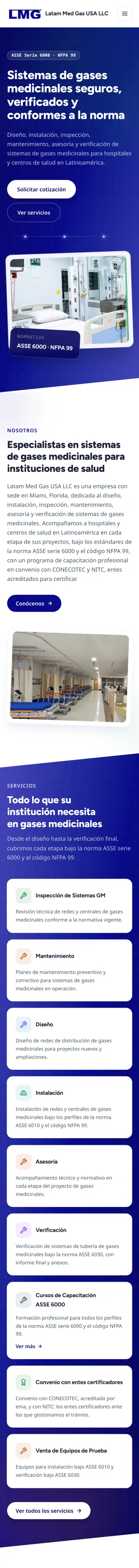 El sitio en un teléfono, recorrido de la portada a los servicios.